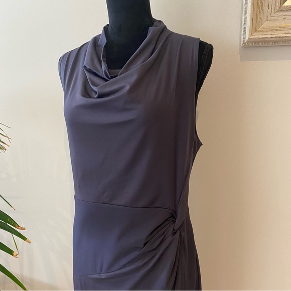 August Midi Dress Grey Cowl neck Satin Bodycon Classic and Elegant Size 14 - Picture 3 of 13